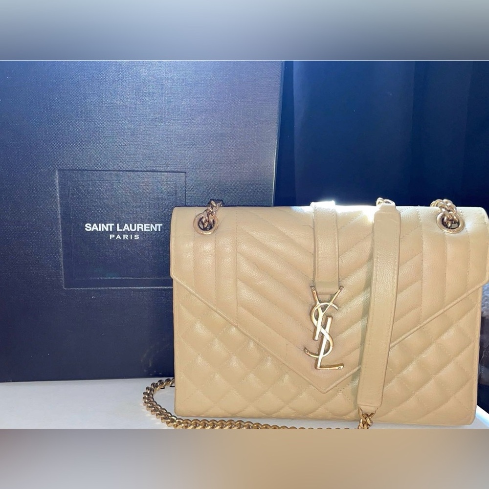 PREOWNED Repainted Envelope Triquilt Medium YSL Shoulder Bag in Grained Leather